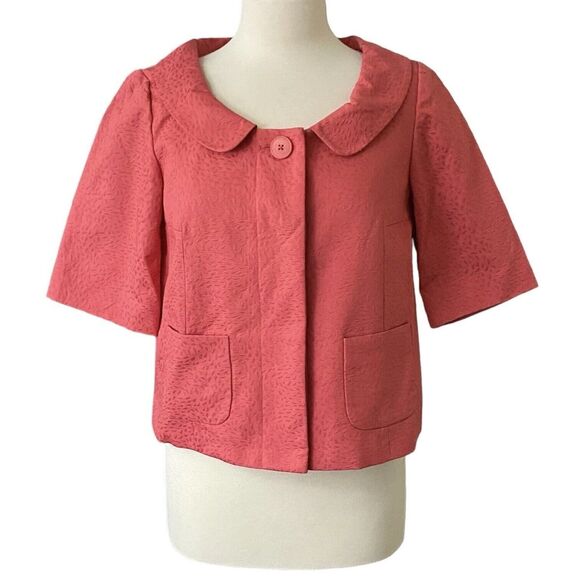 Loft Ann Taylor Salmon Pink Coral Embossed Textured Cropped Blazer Career Size 4 - Picture 1 of 9